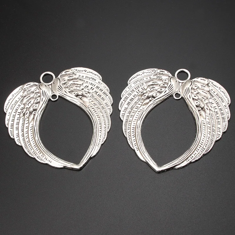 3pcs Silver Color 69x66mm Large Angel Wings Charms Connector Pendant For DIY Handmade Alloy Findings Jewelry Making Accessories