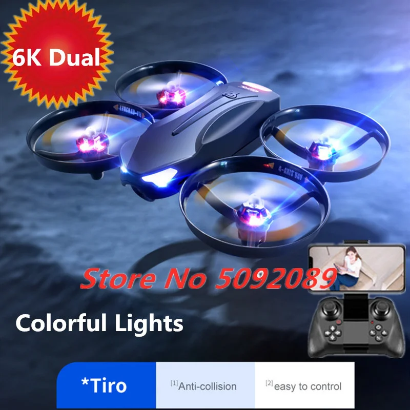 

Mini 6K RC Drone with 6K HD Dual Camera Aerial Photography Aircraft Anti-Crash Easy To Remote Control Colorful Lights Drone Gift