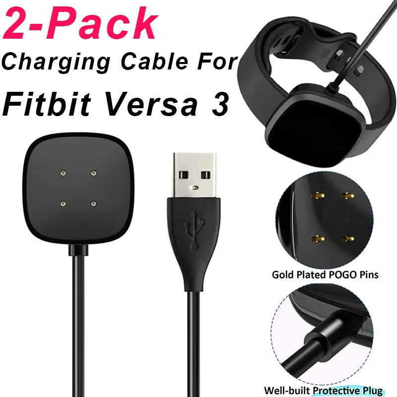 Paquete de 2 cargadores de reloj para Fitbit Versa3 Sense 2/Sense/Versa 4/Versa 3, cargador de repuesto USB para reloj inteligente