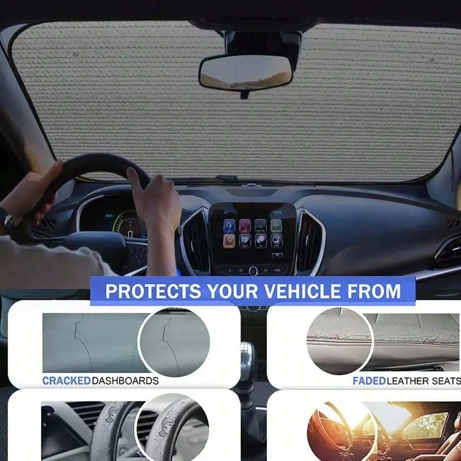 

Universal Car Windshield Sun Shade For UV Heat Protection Dashboard And Leather Seat Care