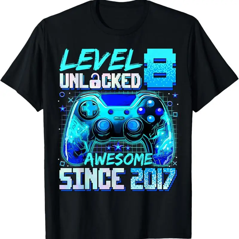 

Level 8 Unlocked 8Th Birthday Boys Gamer Year Old T Shirt