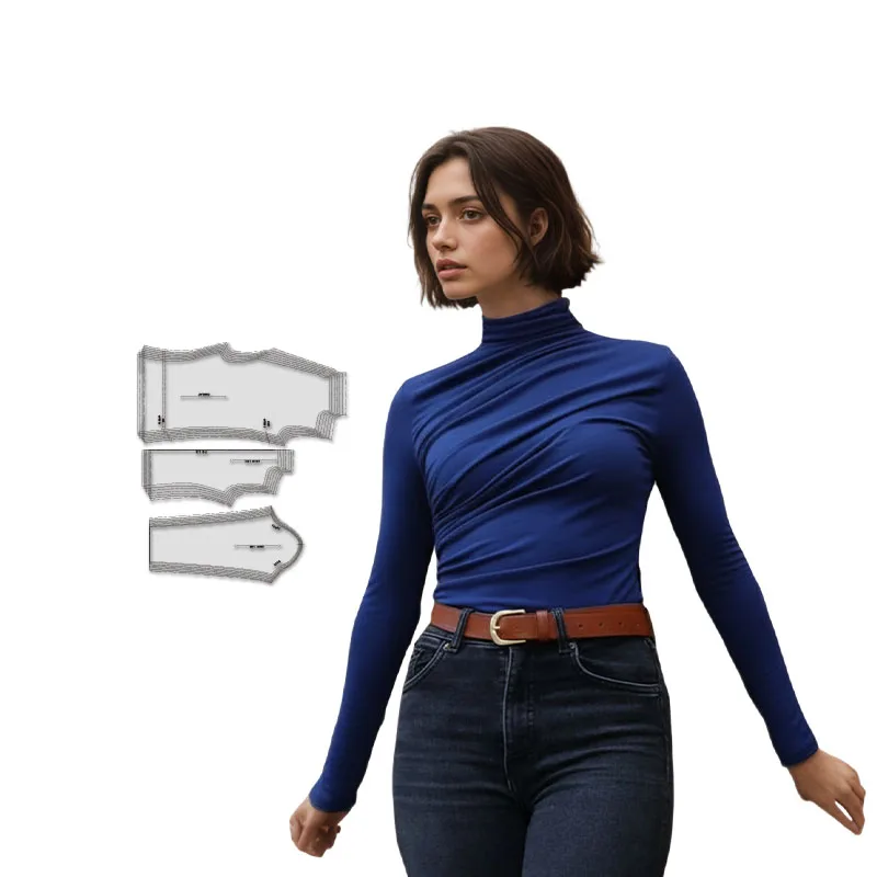 

Выкройки для шитья женской водолазки с воротником-стойкой и длинными рукавами, топ 7 размеров (34-46), комплект для шитья одежды для начинающих