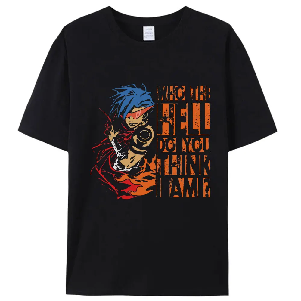 

Kamina - Who The Hell Do You Think I Am Tengen Toppa Gurren Lagann Anime Gift t shirt Japan Robot Graphic Tee Mecha Y2K Clothes