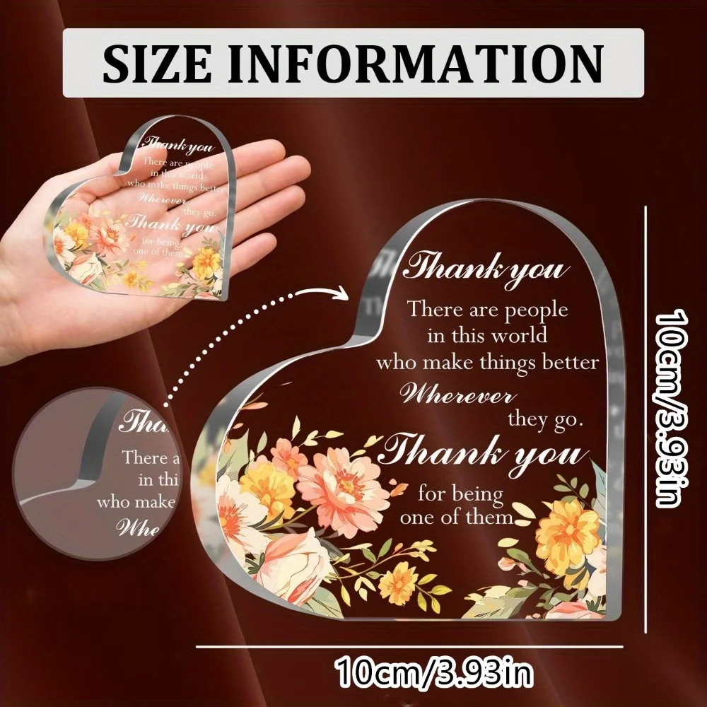 Thank You Heart Acrylic, Appreciation Paperweight Gift for Coworker Teacher Boss