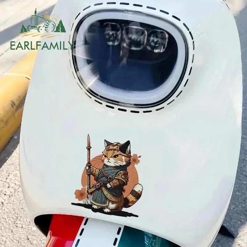 EARLFAMILY 13cm for Samurai Neko Cat Japanese Style Digital Art Car Stickers Sunscreen Personality Decals Windshield Decor