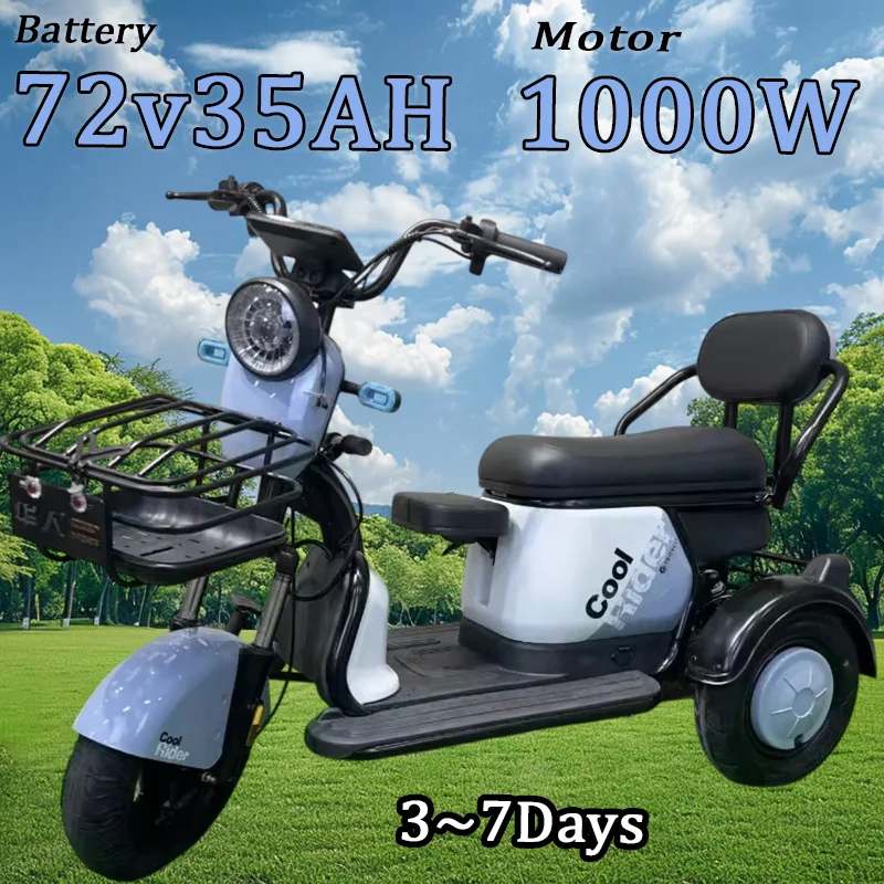 Adult Parent-child urban travel convenient 3wheeled Electric 1000W72V35AH Max Load 260KG New Mini With Armrest electric tricycle