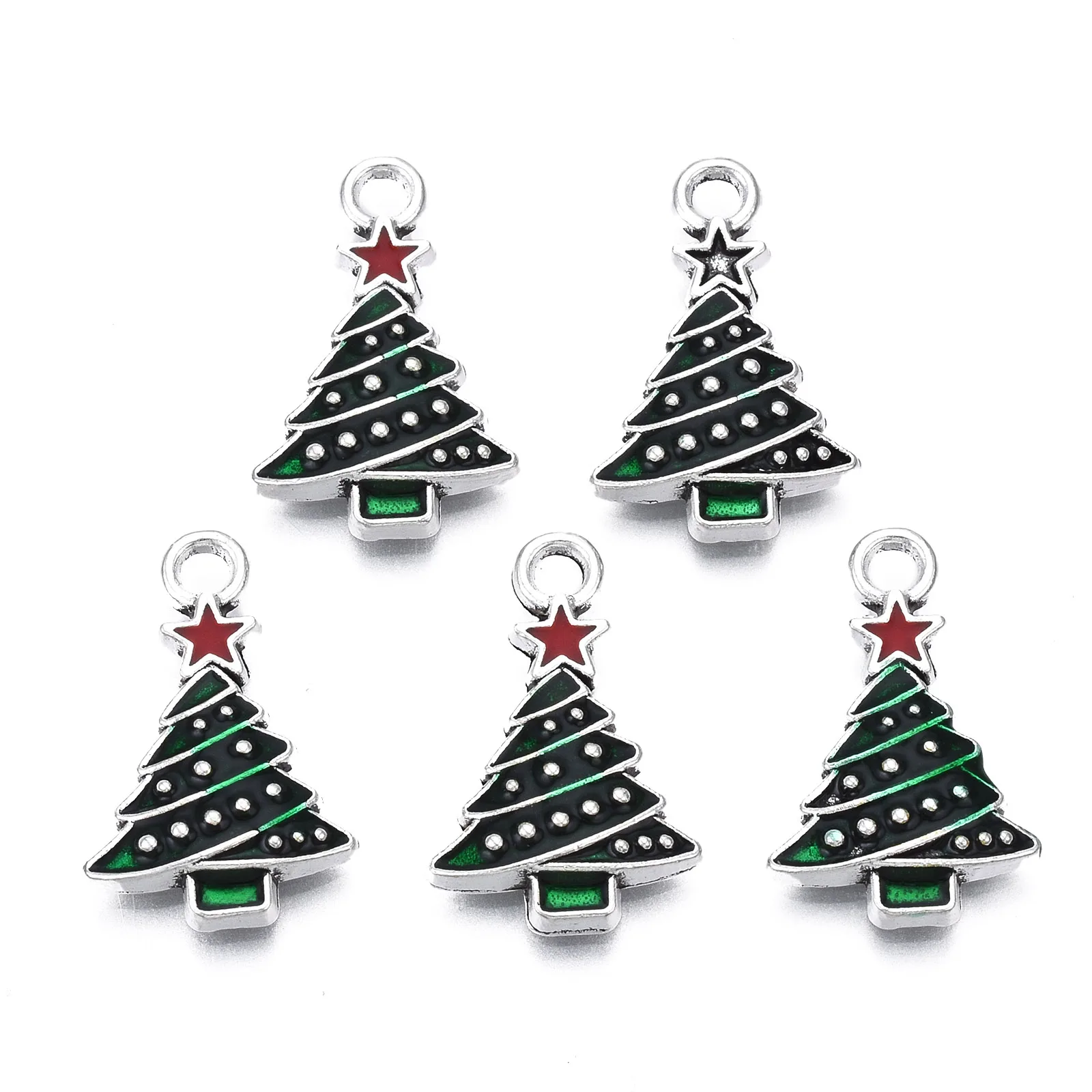 10Pcs Alloy Enamel Pendants Christmas Tree&Bell Charm Christmas Charms Fit DIY Bracelet Necklace Christmas Party Decoration