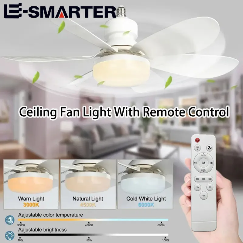 Ceiling Fan LED Light Bedroom Living Room Flower Colorful Six Blade Rotating White Lights Led Lustre