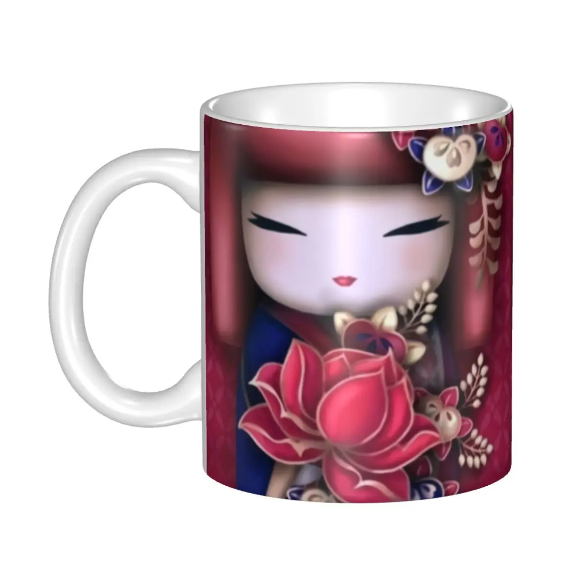 Custom Japanese Girl Sakura Kokeshi Doll Mug DIY Ceramic Tea Milk Coffee Cup