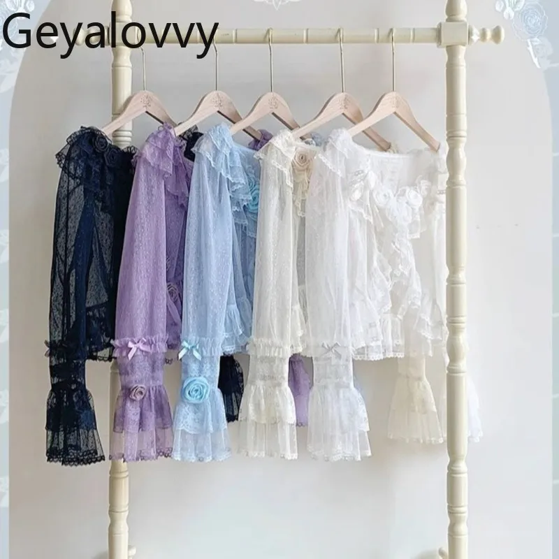 

Lolita Lace Solid Color Short Sunscreen Cardigan Spring Summer New Sweet Girls Versatile Long Sleeve Vest Shawl Blouse Top