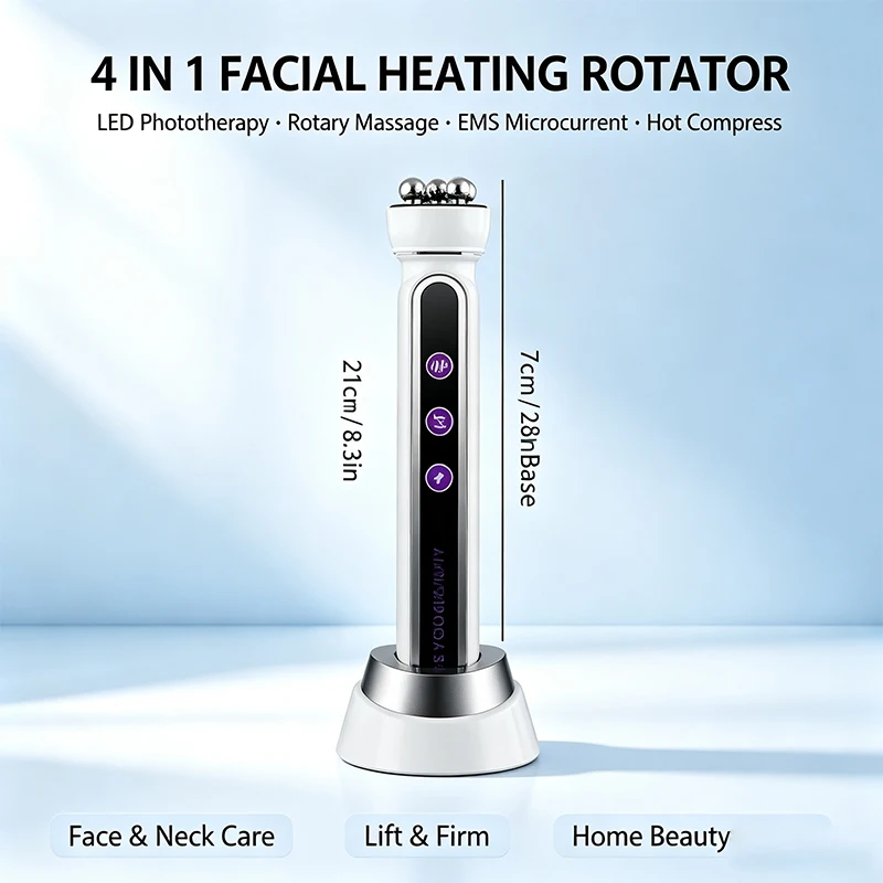 Anti Wrinkle Facial Heating Rotator Beauty Stick EMS LED Rejuvenation Rotary Massage Hot Compress Import Plump Elastic Skincare