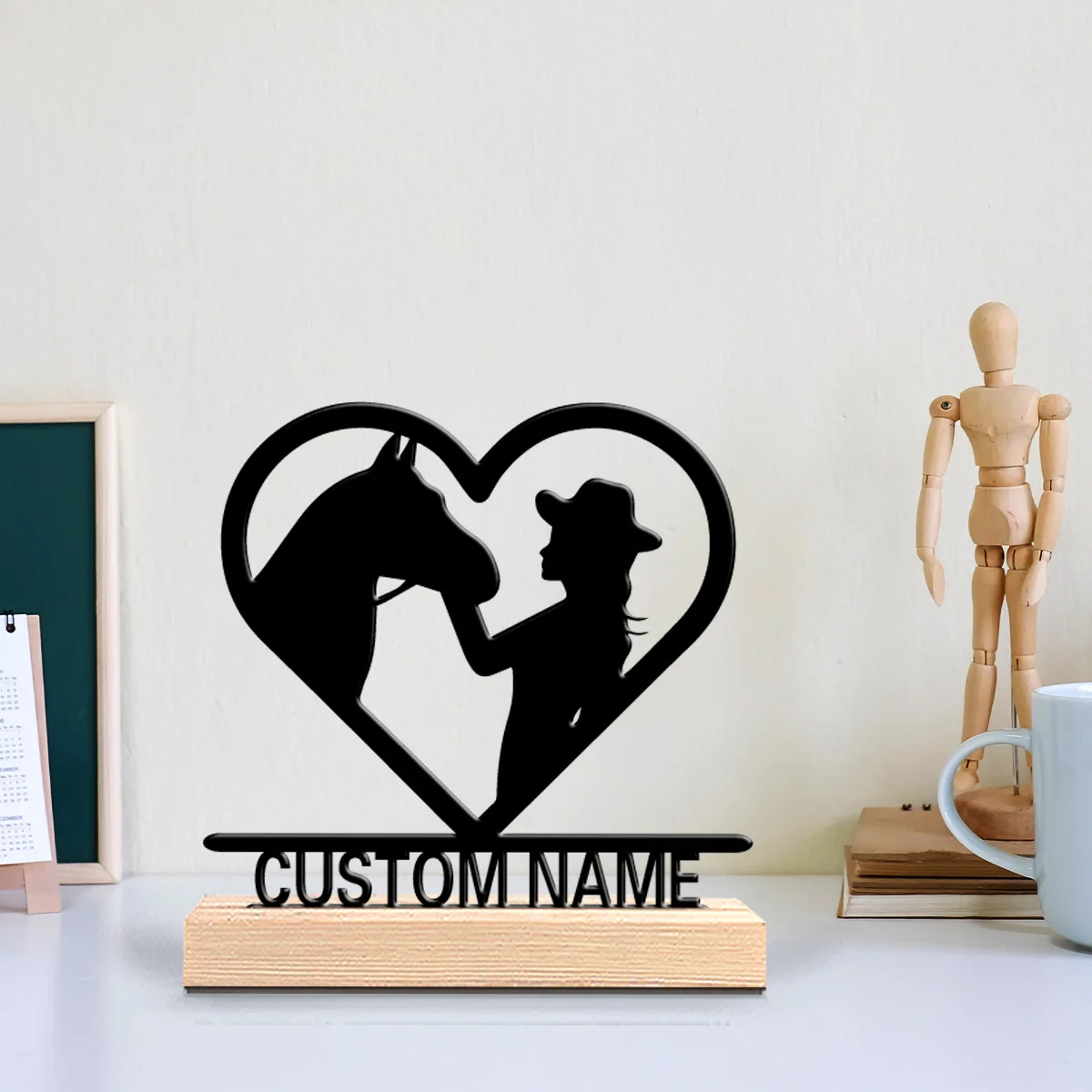 1pc Fashion Ranch horse Personalized Name Tin Statue Metal Ornament With Wood Base Metal Ornament For Girl Gifts