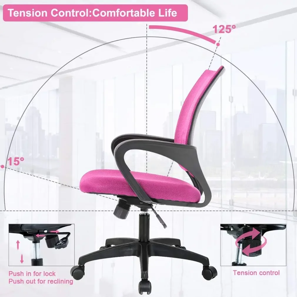 Sedia da ufficio ergonomica sedia da scrivania sedia da Computer in rete con supporto lombare girevole direzionale, rosa