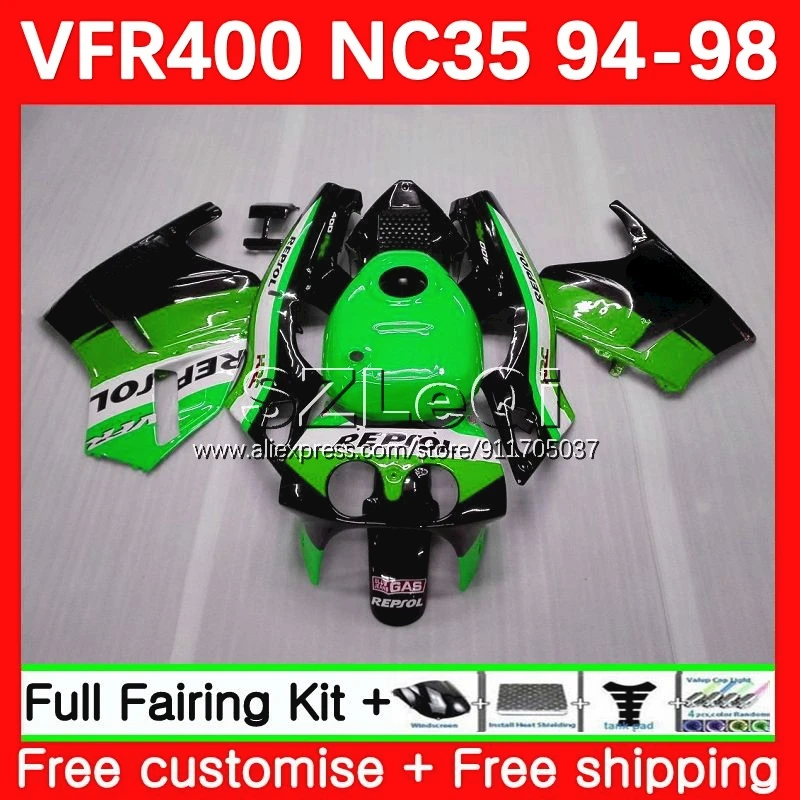 Repsol Green VFR400R For HONDA VFR400 RVF VFR 400 R RR 400R 94 95 96 97 98 65No.0 RVF400R NC35 1994 1995 1996 1997 1998 Fairing