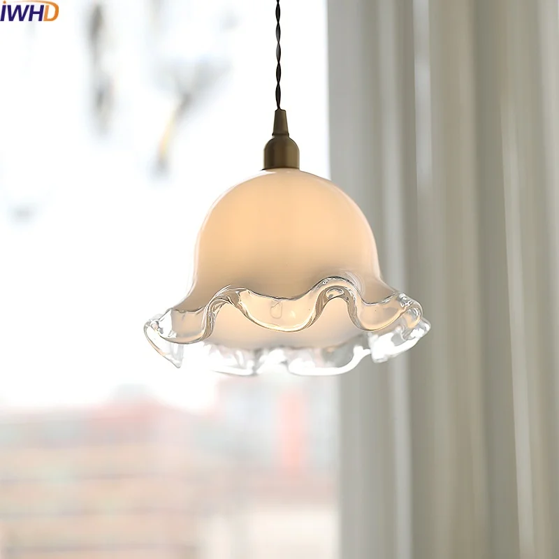 

IWHD Nordic Modern LED Pendant Lights Fixtures Dining Room Bedroom Corridor Bar E14 Hanging Lamp Copper Glass Chandelier