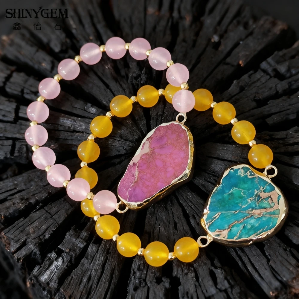 

SHINYGEM Natural Stone Beaded Bracelets Women Imperial Jasper Chalcedony Stretch Bracelets Stretch Bracelets