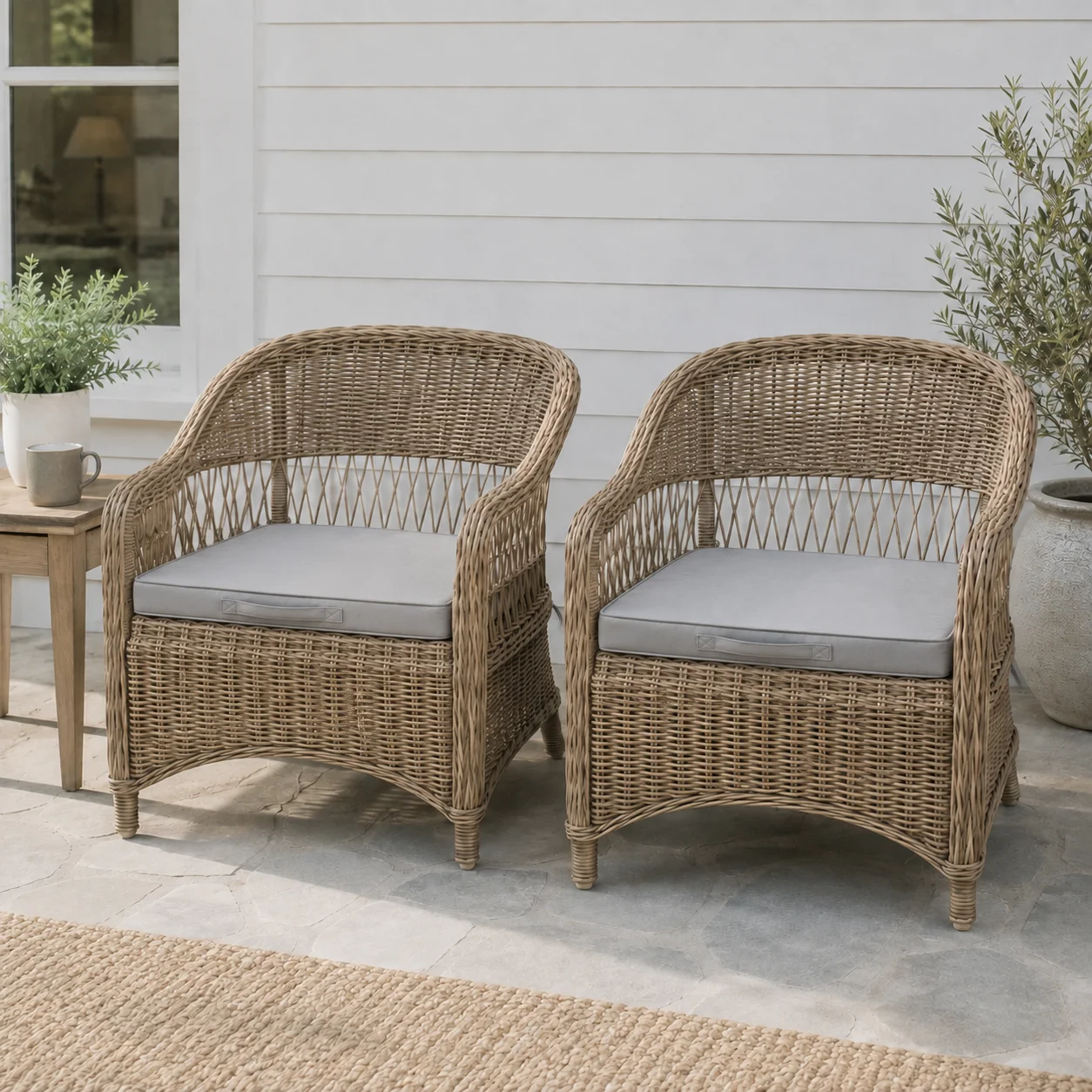 2-Piece Outdoor Chair Cushions, 19 X 19 X 3 in or 22 X 22 X 3 in, Waterproof Olefin Patio Seat Cushion Set with High-Density Foam, Double Piping, Removable C-Shaped Zippered Covers, Corner Ties and Carry Handles for Dining Chairs