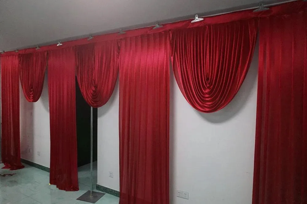 

20ft long burgundy color wedding curtain swags drape backdrop Party wedding decoration Stage Background Swags Satin Wall Drapes