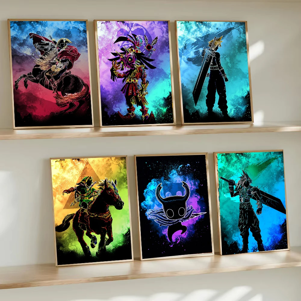 Japan Anime Character Silhouette F-Final F-Fantasy Poster Canvas Painting Print Wall Art for Living Room Home Decor