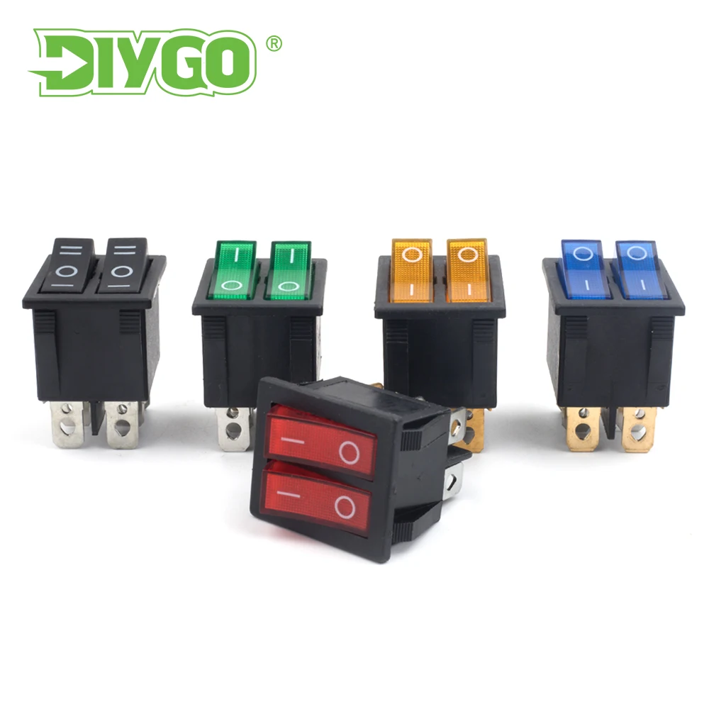 

5PCS 6Pin 2/3 Position 31*25mm Double Light Push Button Rocker Switch KCD4 16A/250V 20A/125V Boat Power Switchs ON-OFF/ON-OFF-ON