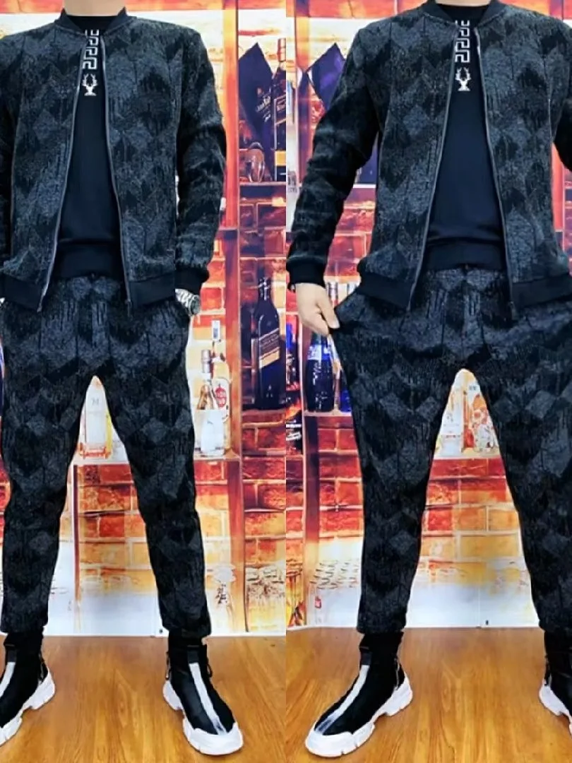 Fall Winter Men's Elegant Casual Sportswear Long Sleeve Long Pants Two-Piece Set Fashionable Versatile Korean Style