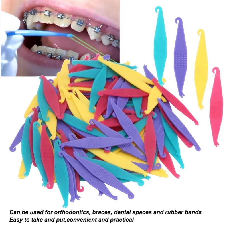 100pcs Dental Rubber Bands Placers Orthodontic Placers Tool For Braces Bands MultiColor