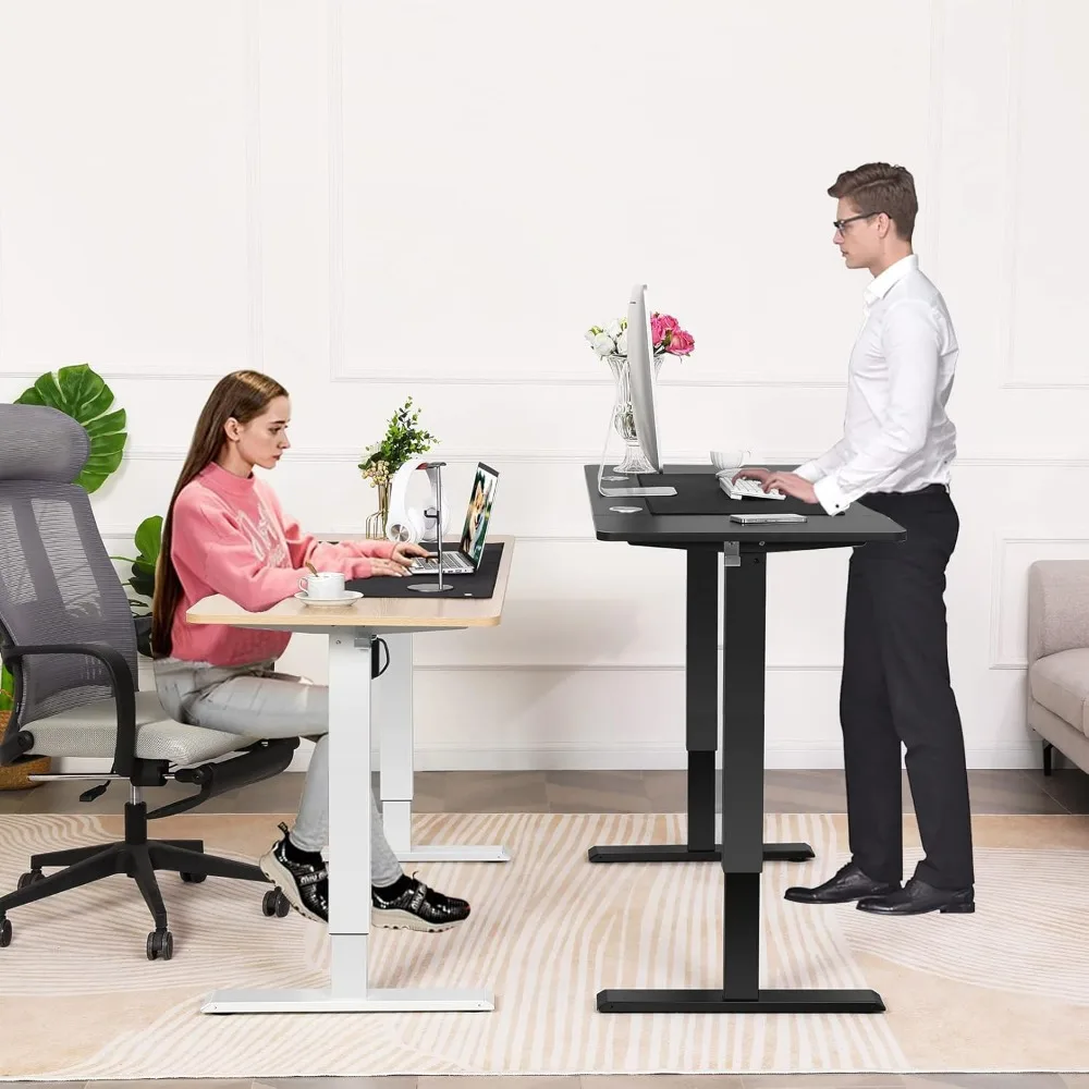 Electric Standing Desk Adjustable Height, 55 x 24 Inch Stand up Desk with Large Mouse Pad, Rolling Wheels & Foot Pad