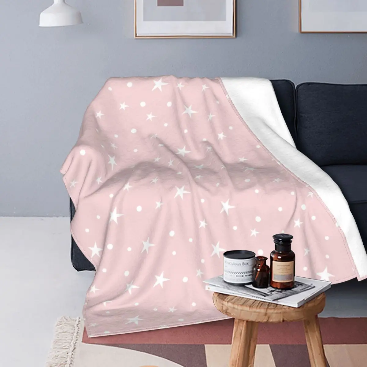 

Stars Flannel Blanket Pink Funny Throw Blankets for Home Hotel Sofa 125*100cm Rug Piece