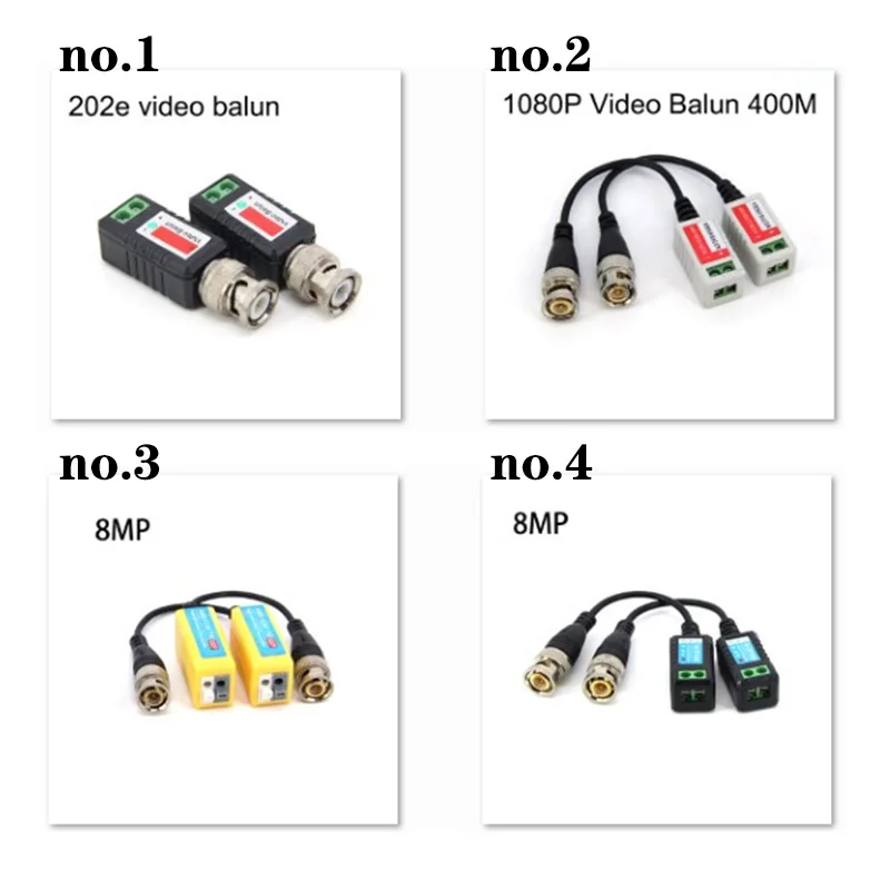 5pairs 1080P 8MP Passive Video Balun RJ45 CCTV Camera Transceiver Coax BNC Supply Power cable Connectors For HDTVI AHD 4 types A