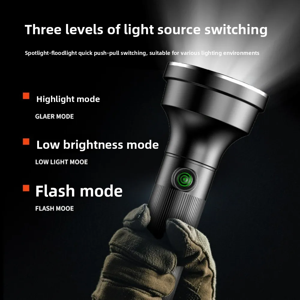 Super Bright Zoomable Rechargeable Waterproof Durable Flashlight Long Distance Beam Torch for Patrol Outdoor Hiking Household