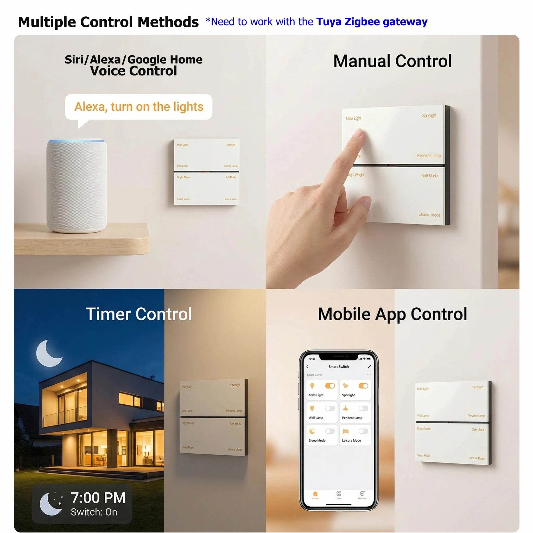 M9 Tuya Zigbee 8-Key Aluminum Smart Switch Home Assistant Compatible with Google Home Apple Home Amazon Alexa Supports Matter