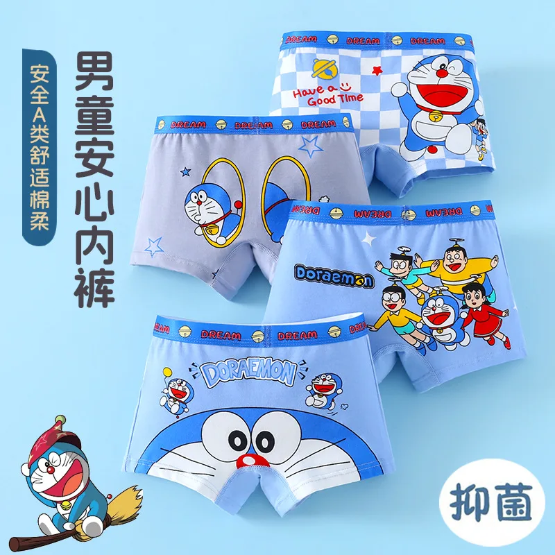 Doraemon underwear creative high-value animation cartoon printing student cotton sweat-absorbent breathable boxer shorts 4 Pack view 2
