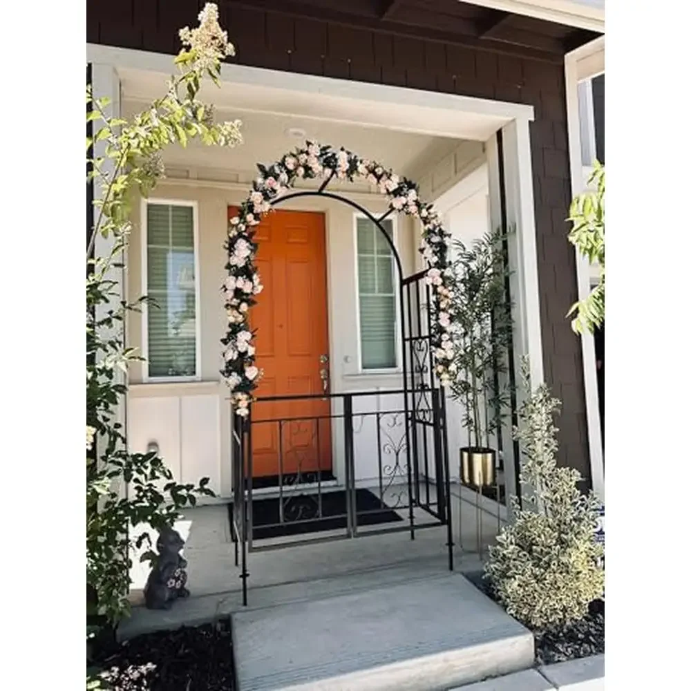 Metal Garden Arch Trellis Climbing Plants Arbor Gate Heavy Duty Outdoor Wedding Archway Iron Rose Arch 7ft Black Wide