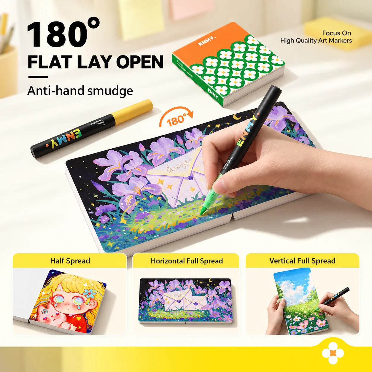 ENMY Mini Watercolor Paper 300g/㎡ Acrylic Marker Paper No Bleed Art Drawing Portabl Hand Notebook Artists  Office School Supplie