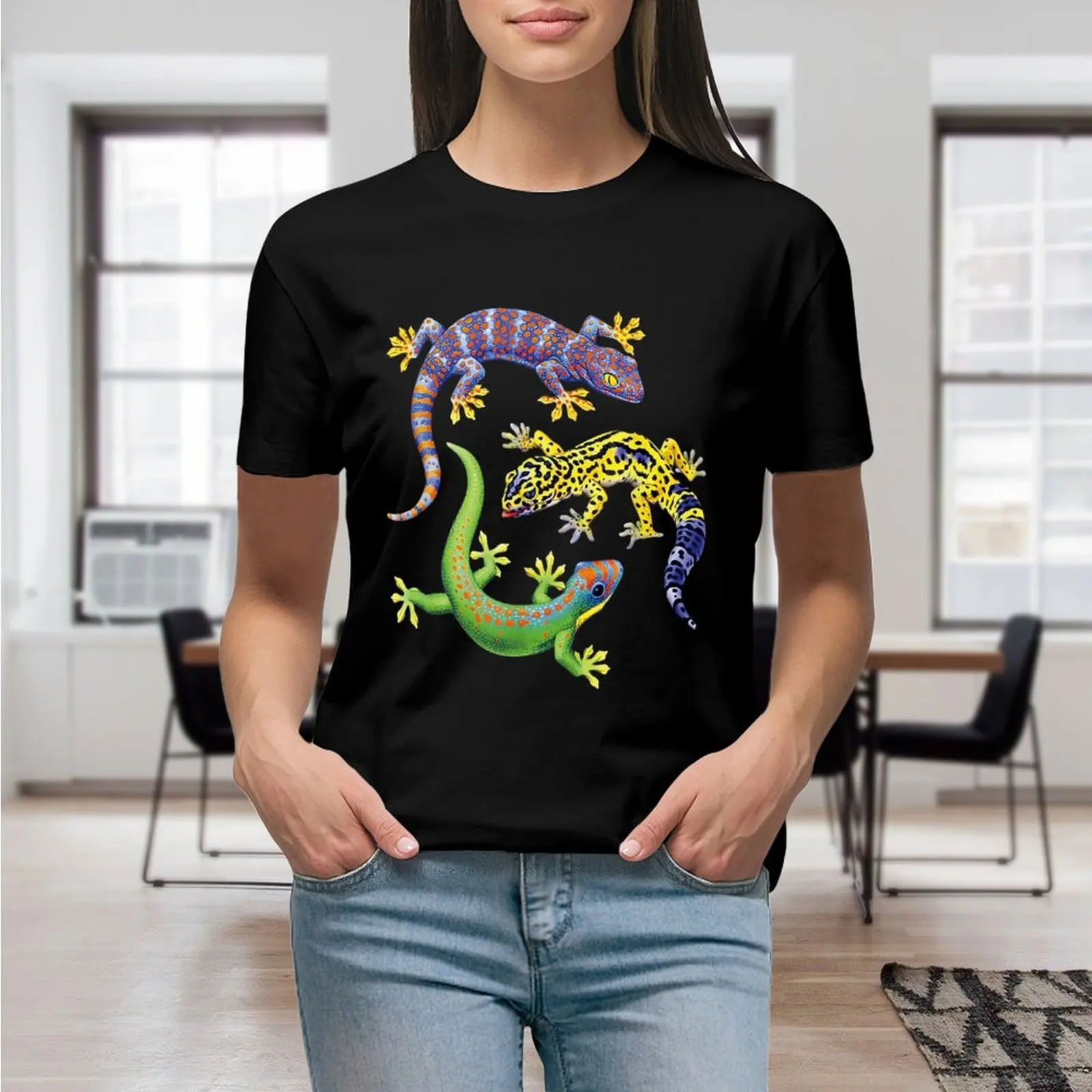 Cute Gecko TShirt Wildlife Lizard T-Shirt Print T shirt Women Short Sleeve Black T-Shirt Size S To 4XL Female Tee Tshirt