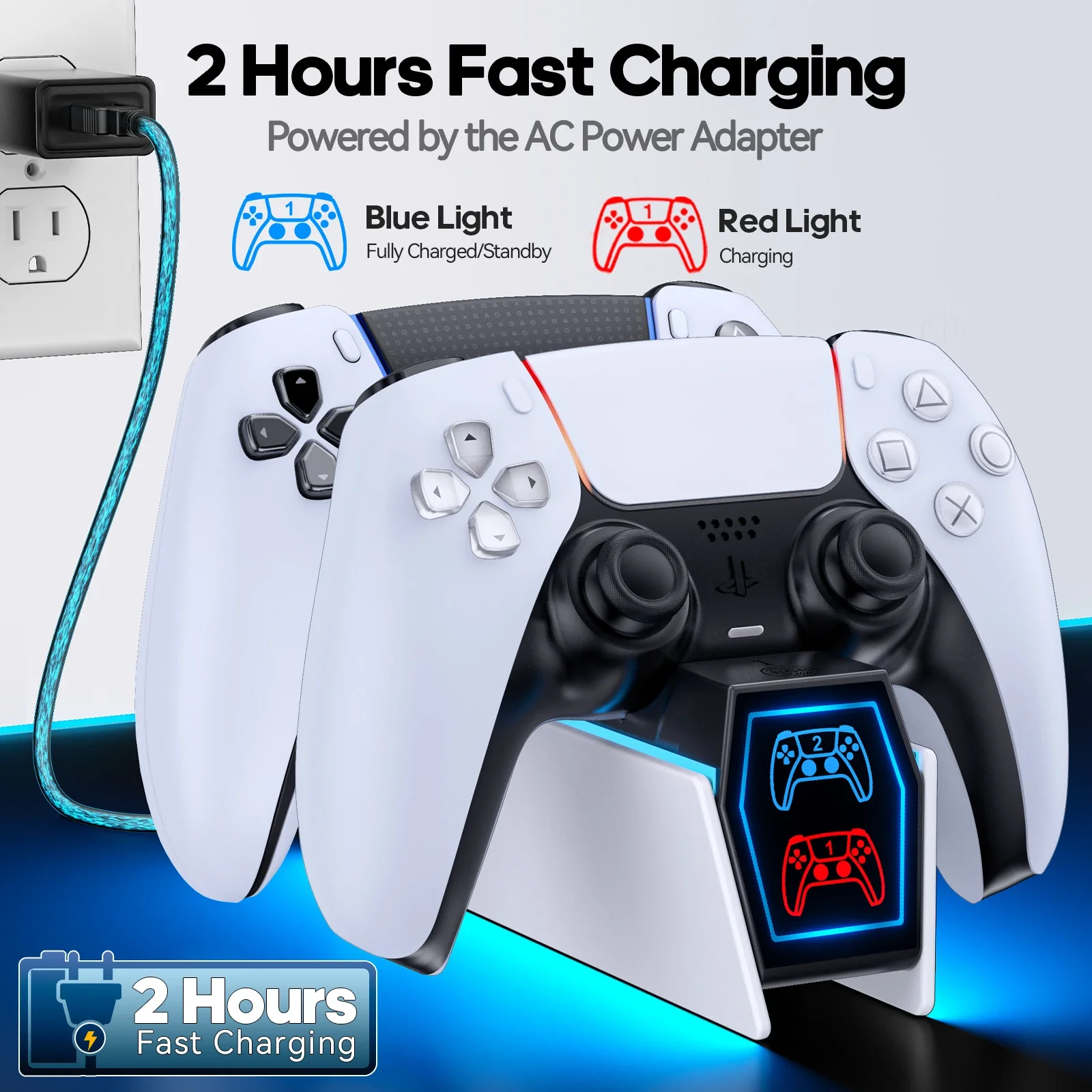 Док-станция для зарядки контроллера PS5, быстрое зарядное устройство, светодиодный индикатор, подставка для зарядного устройства, беспроводной игровой контроллер PlayStation 5,