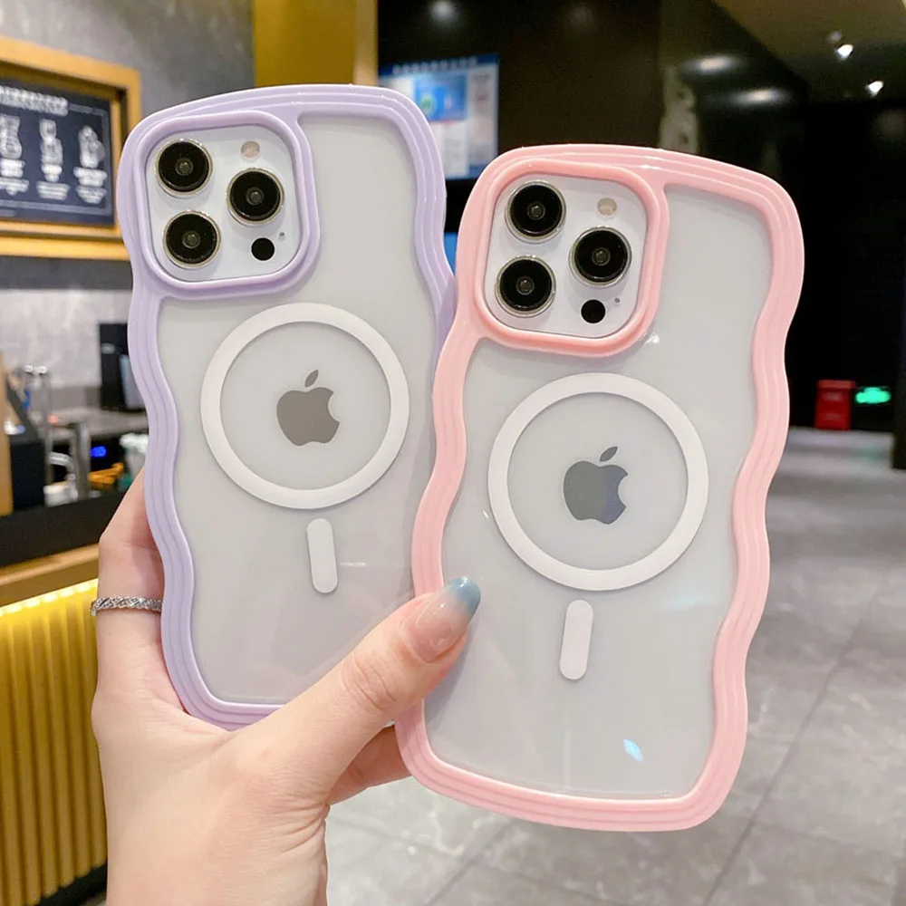 Candy Color Wavy MagSafe-Hülle für iPhone 18 17 Air 16 15 11 13 12 14 Pro Max Hüllen, magnetische kabellose Ladefunktion, stoßfeste Schutzhülle – Detail 3