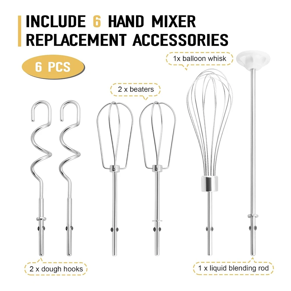 Accessoires de mélangeur à main batteur, fouet, tige de mélange et crochets de pâte, accessoires de mélangeur à main en acier inoxydable pour Kitchenaid