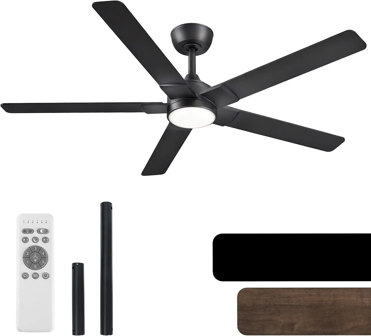 

52" Smart Ceiling Fan with Lights & Remote, Reversible DC Motor, 6CCT, Black, Indoor/Outdoor