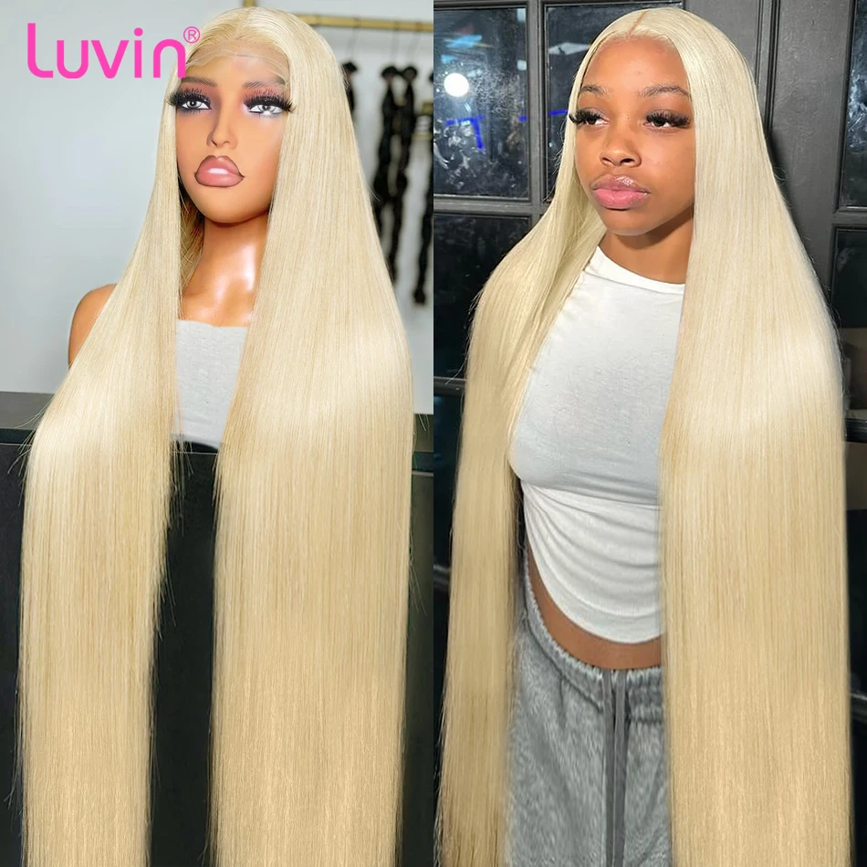 Luvin 34 36 inch Honey Blonde Straight 13x6 Lace Frontal Human Hair Wigs 250% Remey 613 Colored 13x4 Lace Front Wig For Women