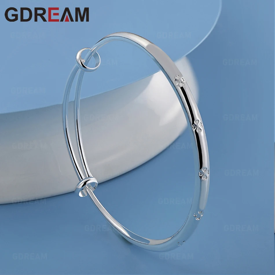 GDREAM 925 Sterling Silver Round Four-Leaf Clover Bangle For Women, Commuter Accessories, Christmas Gifts, Jewelry