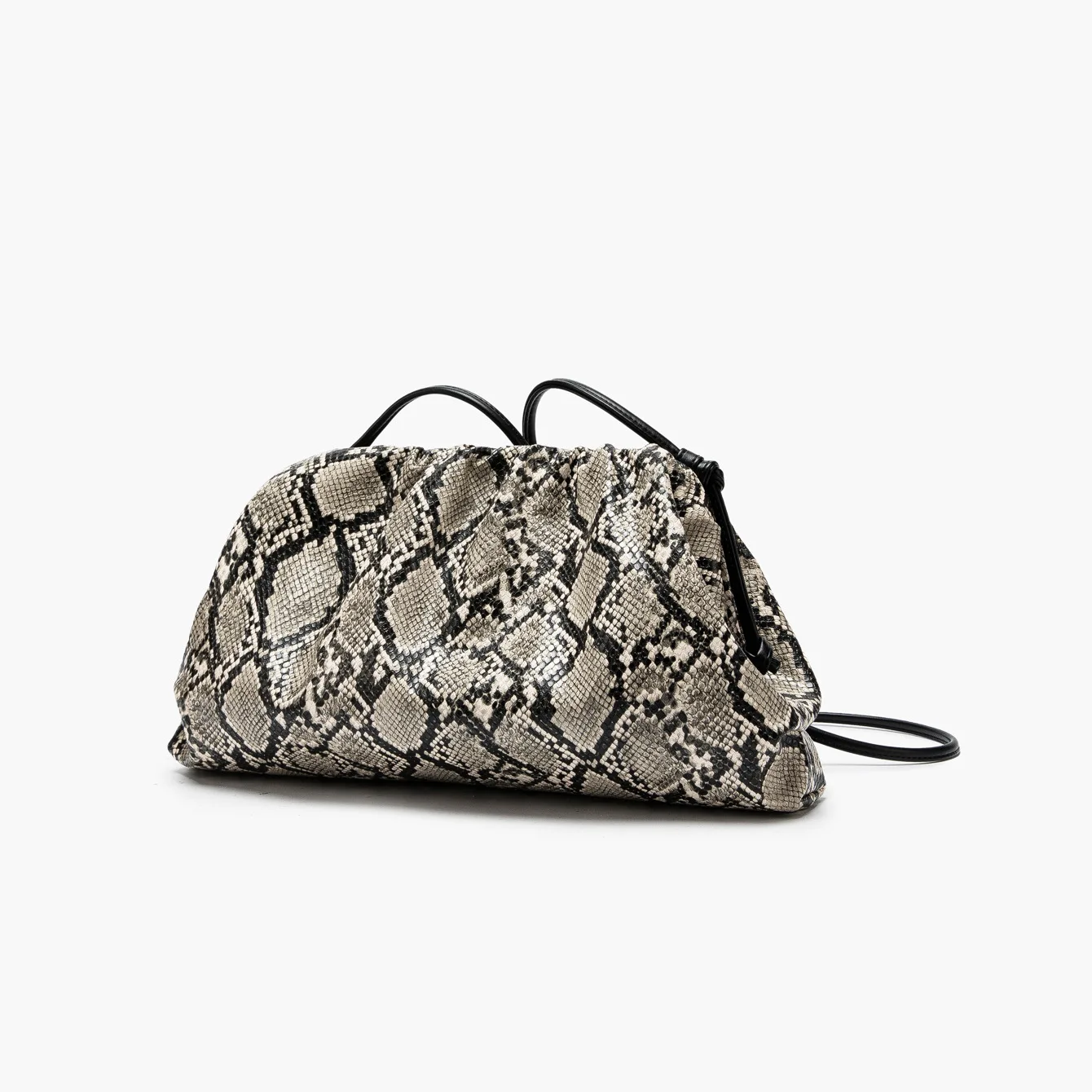 Snake Print Cloud Bag Women PU Leather Dumpling Shoulder Bag Vintage Ruched Underarm Handbag Small Fashion Purse