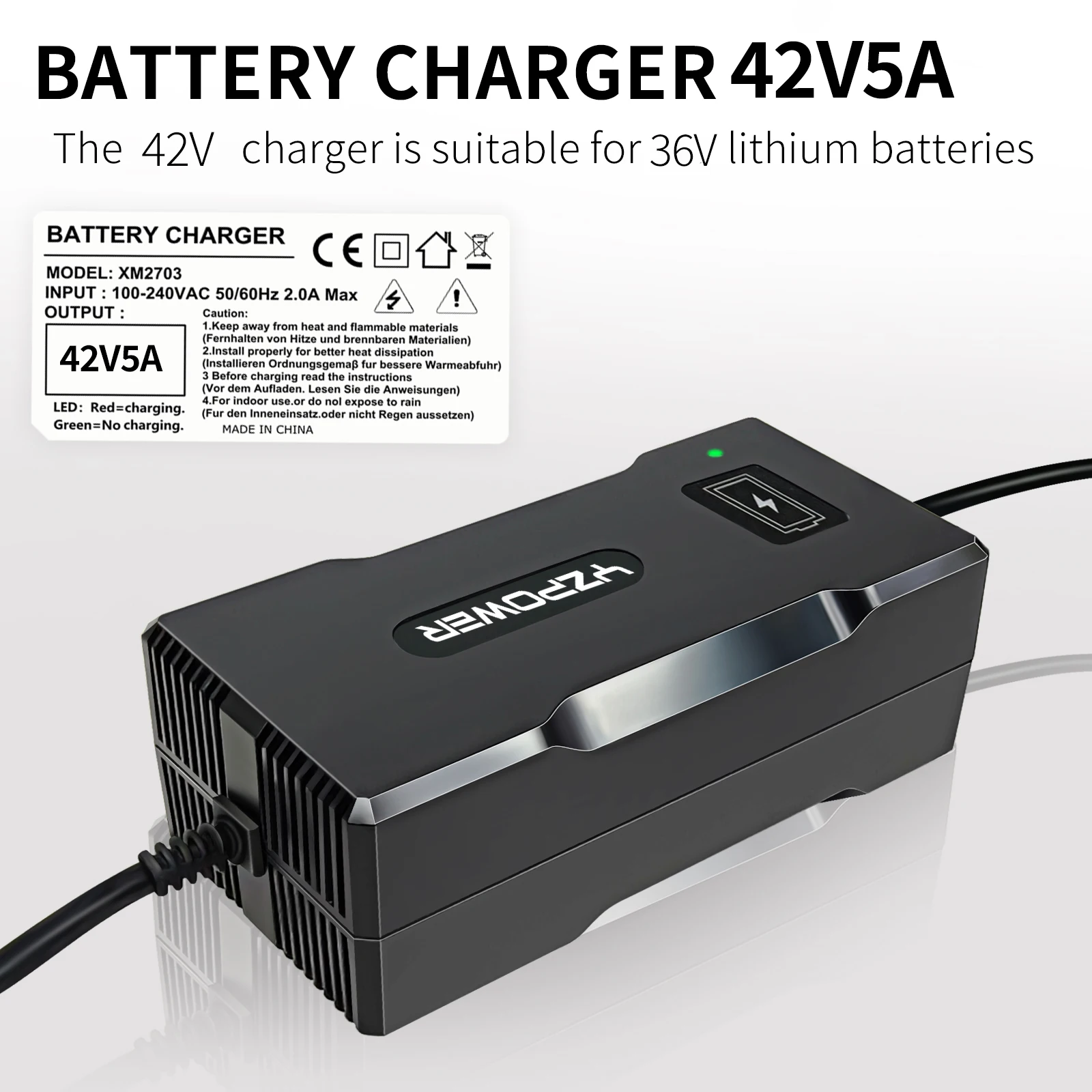 Cargador de batería de iones de litio YZPOWER 42V 5A en stock para cargador de scooter eléctrico paquete de batería de litio de 36V con conector de enchufe RGA