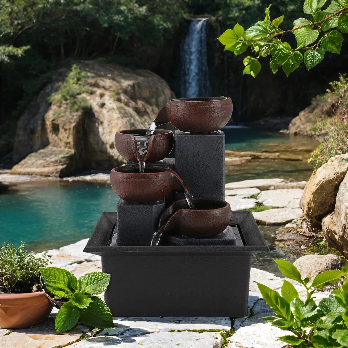 Fuente de mesa, adornos de fuente de mesa, decoración de jardinería para el hogar, fuente de agua de rocalla, manualidades, regalos, decoraciones de escritorio
