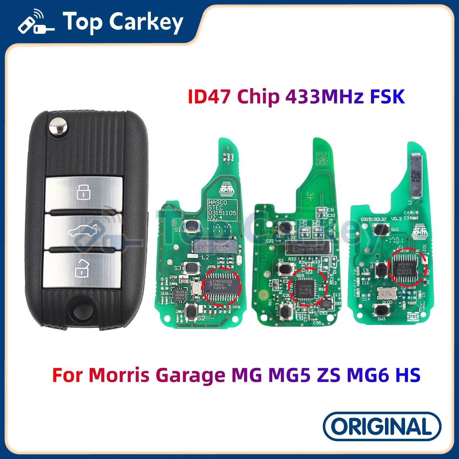 TopCarkey Original OEM Smart Remote Key ID47 Chip 433MHz FSK for Morris Garage MG MG5 ZS MG6 HS