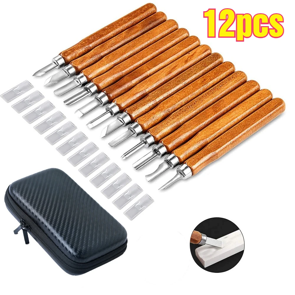 

Набор из 12 ножей для резьбы по дереву и пробковому дереву, имитация красного дерева, для DIY-проектов, гравировки и художественной обработки дерева