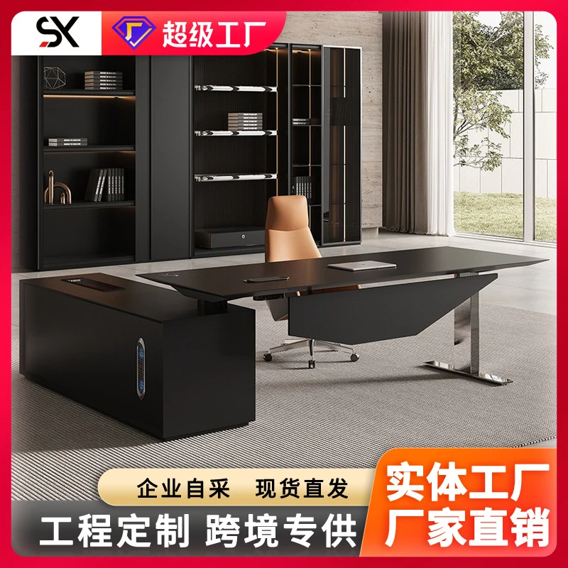 Height-Adjustable Executive , Italian Modern Light Luxury High-End Office Manager Desk And Chair Set