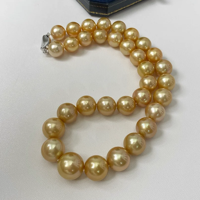 

33 PCS GENUINE SOUTH SEA CULTUREG GOLD PEARL NECKLACE & 16.1"12-14MM