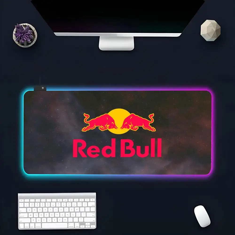 This is Drinks For  R-Red-Buller-ES MINISO Mouse Pad RGB Gaming Mousepad LED Large Gamer Mousepads XXL Keyboard Pads Luminous De