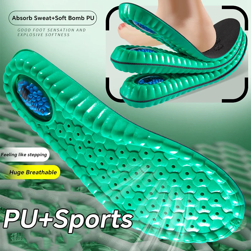 Semelles intérieures de Sport à Absorption des chocs, coussin d'air EVA vert, Support de voûte plantaire respirant, chaussures orthopédiques, pour hommes et femmes, soins des pieds